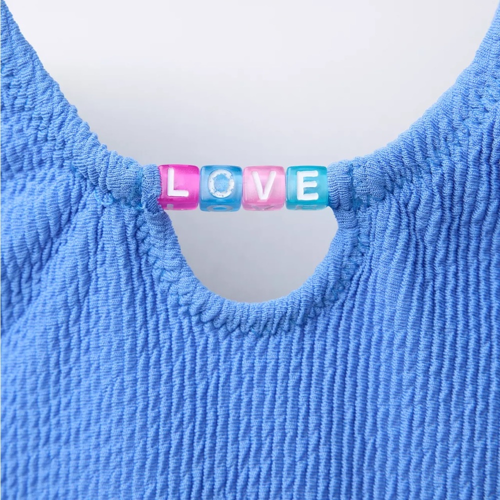 Zara Blue Kids 'LOVE' Beaded Swimsuit